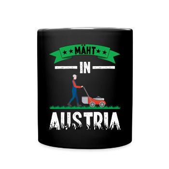Mäht in Austria Herzschlag Rasenmähen Garten - Tasse einfarbig - Schwarz - Vorne