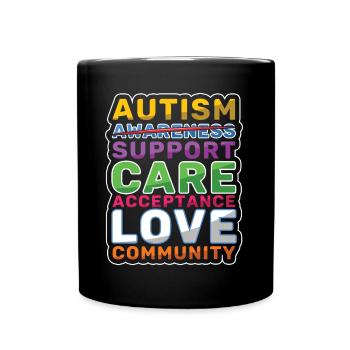 Support Care Love Colorful Puzzle Autism Awareness - Full Colour Mug - black - Front
