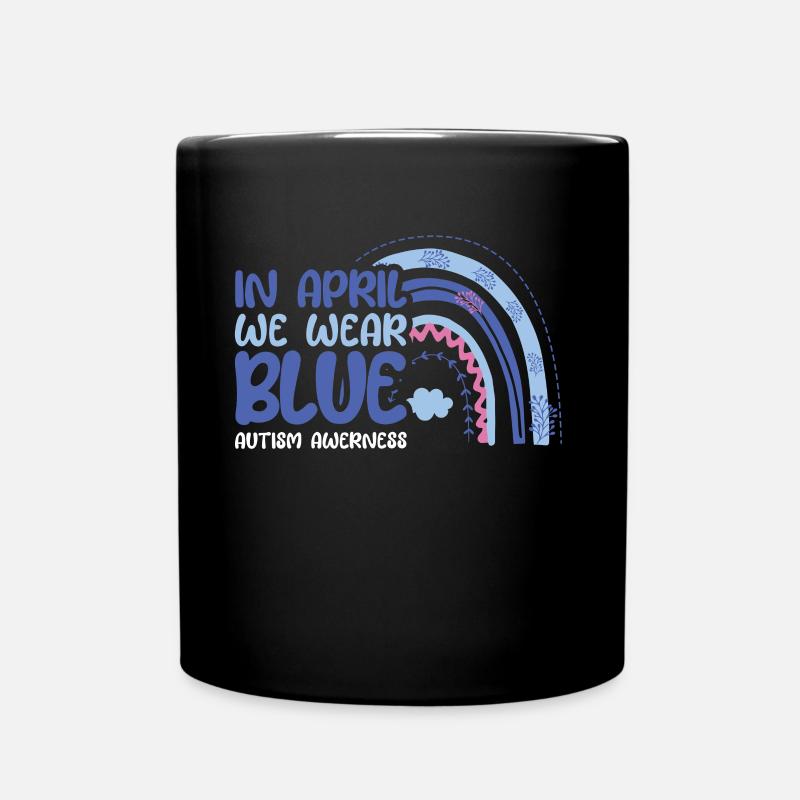 Rainbow In April Blue For Autism Awareness Month - Full Colour Mug - black