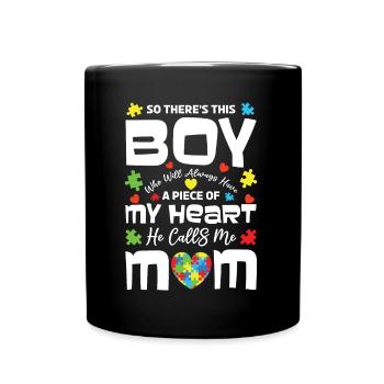 Heart Boy nennt mich Mama Puzzle Autismus Bewusstsein - Tasse einfarbig - Schwarz - Vorne