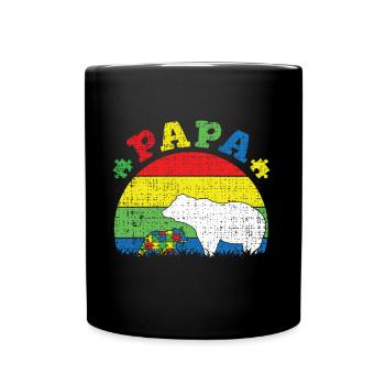 Proud Autism Dad Bear Puzzle Autism Awareness - Full Colour Mug - black - Front