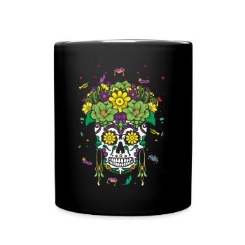 Flower Sugar Bone Muertos Halloween Mardi Gras - Full Colour Mug - black - Front