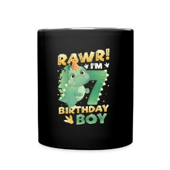 7th Birthday Boy Happy Birthday Dinosaurier - Tasse einfarbig - Schwarz - Vorne