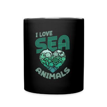 Ich Liebe Meerestiere, Herzform - Tasse einfarbig - Schwarz - Vorne