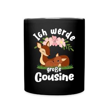 Große Cousine verkünden Rehkitz Bald Cousine - Tasse einfarbig - Schwarz - Vorne