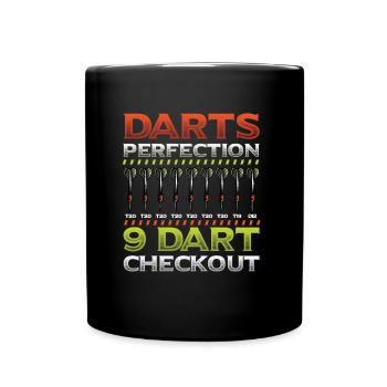 Dart Perfection, 9 Dart Checkout, Darts Player - Full Colour Mug - black - Front
