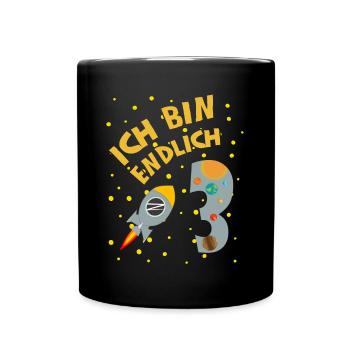 Endlich 3 Jahre Rakete Junge 3. Geburtstag Idee - Tasse einfarbig - Schwarz - Vorne