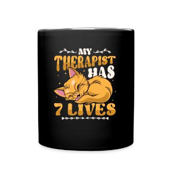 Mon thérapeute a 7 vies, amoureux des chats - Mug uni - noir - Devant