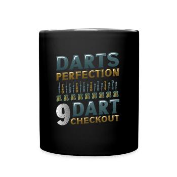 Dart Perfection, 9 Dart Checkout, Darts Player - Full Colour Mug - black - Front