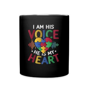 Ich Bin Seine Stimme, Er Ist Mein Herz - Tasse einfarbig - Schwarz - Vorne
