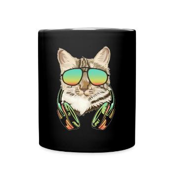 DJ Katze Kopfhörer Kätzchen Musikproduzent - Tasse einfarbig - Schwarz - Vorne