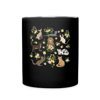 Chats Ludiques Fleurs Mignons Félins - Mug uni - noir - Devant