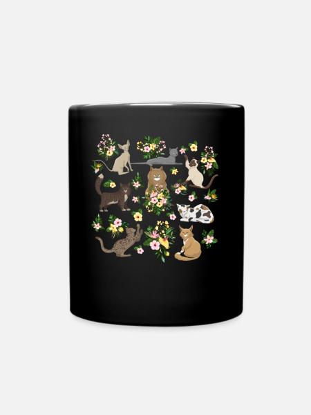Verspielte Katzen Blumen Niedliche Feline - Tasse einfarbig - Schwarz