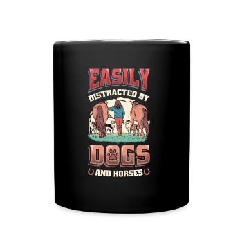 Easily distracted by dogs and horses - Full Colour Mug - black - Front