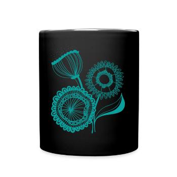 Flowers in petrol - Full Colour Mug - black - Front