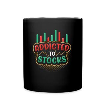 Addicted to stocks, bull bear stock market - Full Colour Mug - black - Front