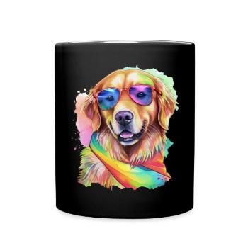 Cooler Hund Golden Retriever mit Sonnenbrille - Tasse einfarbig - Schwarz - Vorne
