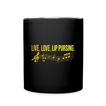 Live Love Lip Pursing Harmonica Player Gift - Full Colour Mug - black - Front