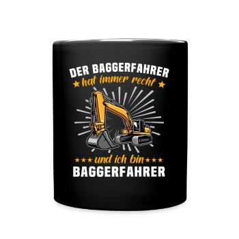 Baggerfahrer Bagger Fahren - Tasse einfarbig - Schwarz - Vorne