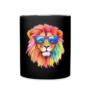 Colorful cool lion with sunglasses - Full Colour Mug - black - Front