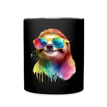 Buntes cooles Faultier mit Sonnenbrille - Tasse einfarbig - Schwarz - Vorne
