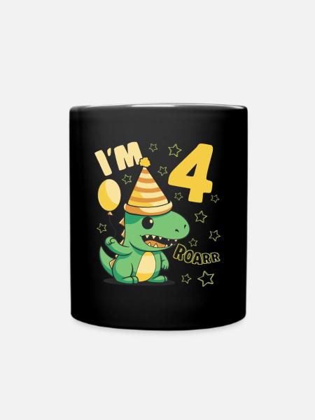 Dinosaur Birthday Party 4 Year Old Boy 4 Yrs Gift - Tasse einfarbig - Schwarz