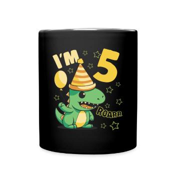 Dinosaur Birthday Party 5 Year Old Boy 5 Yrs Gift - Full Colour Mug - black - Front