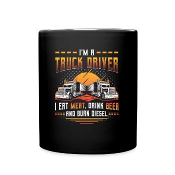 Le chauffeur de camion mange de la viande et boit de la bière - Mug uni - noir - Devant
