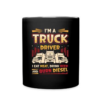 Le chauffeur de camion mange de la viande et boit de la bière - Mug uni - noir - Devant