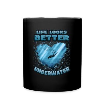 Das Leben Sieht Unter Wasser Besser Aus, Tauchen - Tasse einfarbig - Schwarz - Vorne