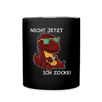 Nicht jetzt ich zocke cooles Gamer Dinosaurier - Tasse einfarbig - Schwarz - Vorne
