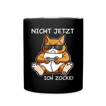 Nicht jetzt ich zocke cooles Gamer Hunde - Tasse einfarbig - Schwarz - Vorne