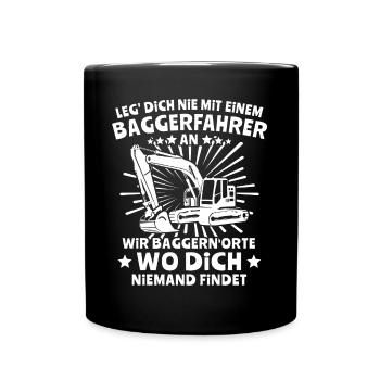 Baggerfahrer Bagger - Tasse einfarbig - Schwarz - Vorne