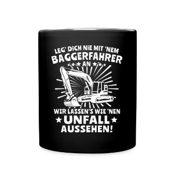 Baggerfahrer Bagger - Tasse einfarbig - Schwarz - Vorne