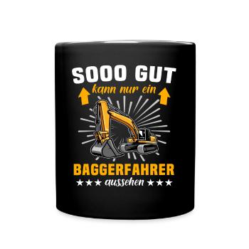 Baggerfahrer Bagger - Tasse einfarbig - Schwarz - Vorne