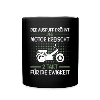 Moped Mokick Lustig Auspuff Dröhnt Motor Kreischt - Tasse einfarbig - Schwarz - Vorne