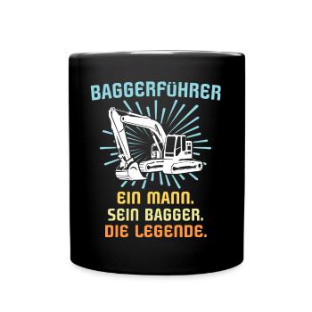 Baggerführer Baggerfahrer - Tasse einfarbig - Schwarz - Vorne