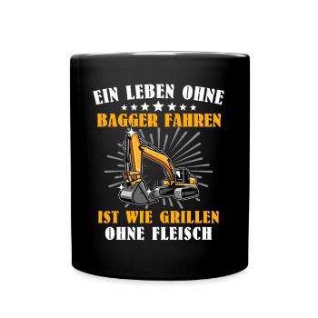 Bagger Baggerfahrer - Tasse einfarbig - Schwarz - Vorne