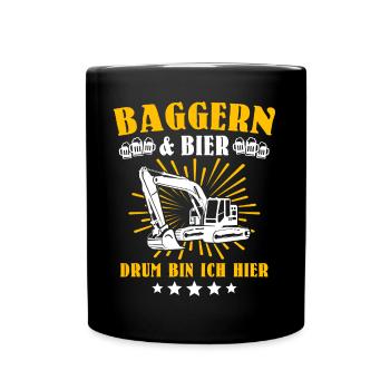 Baggerfahrer Bagger - Tasse einfarbig - Schwarz - Vorne