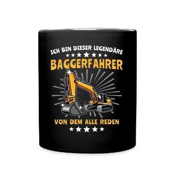 Baggerfahrer Bagger - Tasse einfarbig - Schwarz - Vorne
