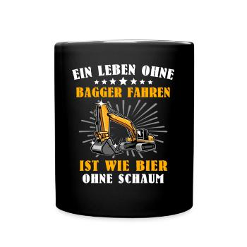 Baggerfahrer Bagger - Tasse einfarbig - Schwarz - Vorne