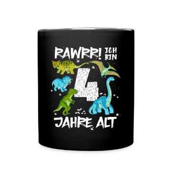 Vier 4 Jahre 4. Geburtstag 4 Jahre, Dinosaurier - Tasse einfarbig - Schwarz - Vorne