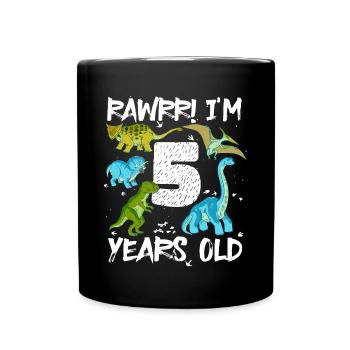 Cinq ans 5e anniversaire 5 ans, dinosaures - Mug uni - noir - Devant