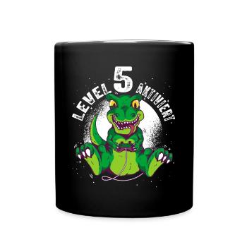 Level 5 Jahre alt, 5. Geburtstag Gamer Dino T-Rex - Tasse einfarbig - Schwarz - Vorne