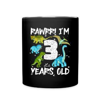 Three 3 years 3rd birthday 3 years, dinosaur - Full Colour Mug - black - Front