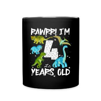 Four 4 years 4th birthday 4 years, dinosaur - Full Colour Mug - black - Front
