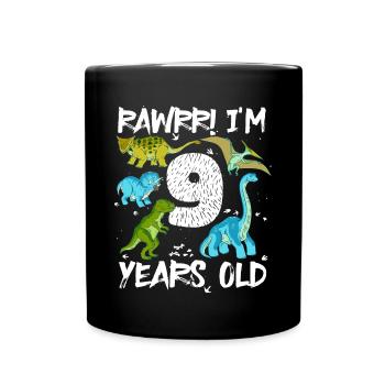 Neuf, 9 ans, 9e anniversaire, 9 ans, dinosaure - Mug uni - noir - Devant