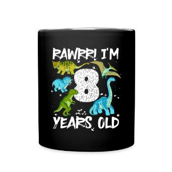 Eight, 8 Years, 8th Birthday, 8 Years, Dinosaur - Full Colour Mug - black - Front