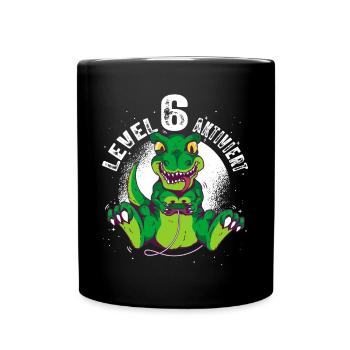 Level 6 Jahre alt, 6. Geburtstag Gamer Dino T-Rex - Tasse einfarbig - Schwarz - Vorne