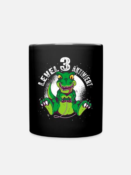 Level 3 Jahre alt, 3. Geburtstag Gamer Dino T-Rex - Tasse einfarbig - Schwarz